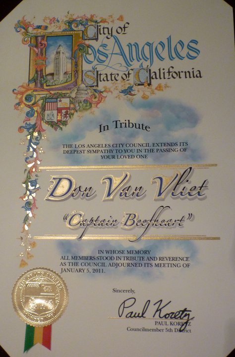 Los Angeles Council tribute to Don Van Vliet